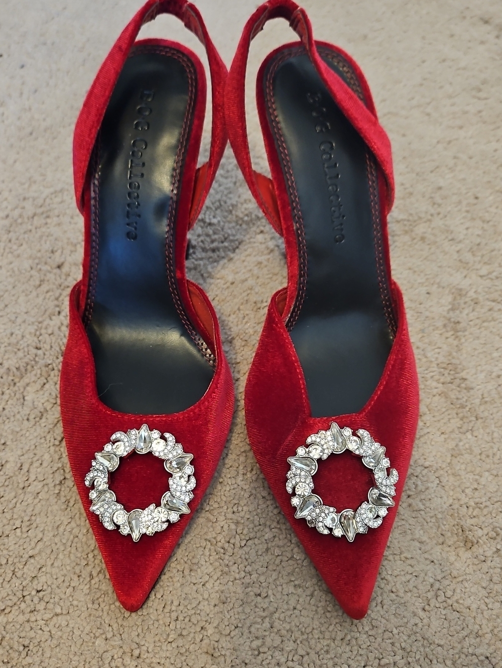 NWOT Vici Madison Red Velvet Embellished Slingback Heels